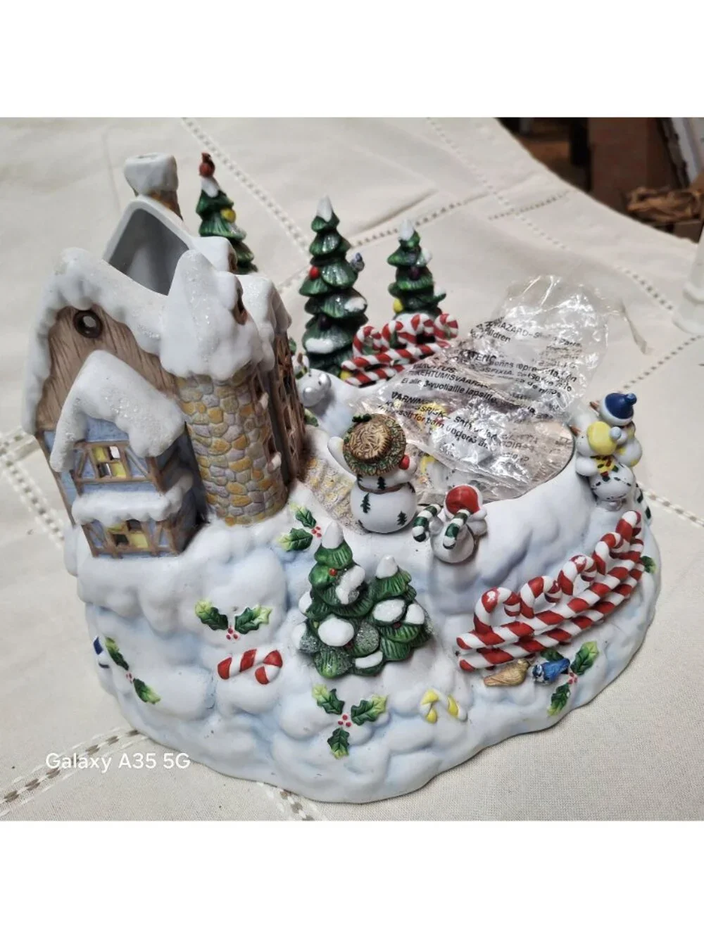 Partylite Snowbell Candle Holder Christmas Village Figurine With Mirror Base Exc